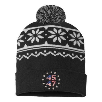 45 47 Trump 2024 American Flag Front And Back USA-Made Snowflake Beanie