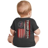 45 47 Trump 2024 American Flag Front And Back Baby Bodysuit
