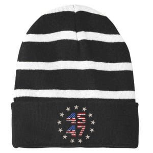 45 47 Trump 2024 American Flag Front And Back Striped Beanie with Solid Band