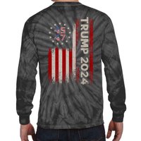 45 47 Trump 2024 American Flag Front And Back Tie-Dye Long Sleeve Shirt