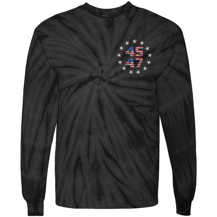 45 47 Trump 2024 American Flag Front And Back Tie-Dye Long Sleeve Shirt