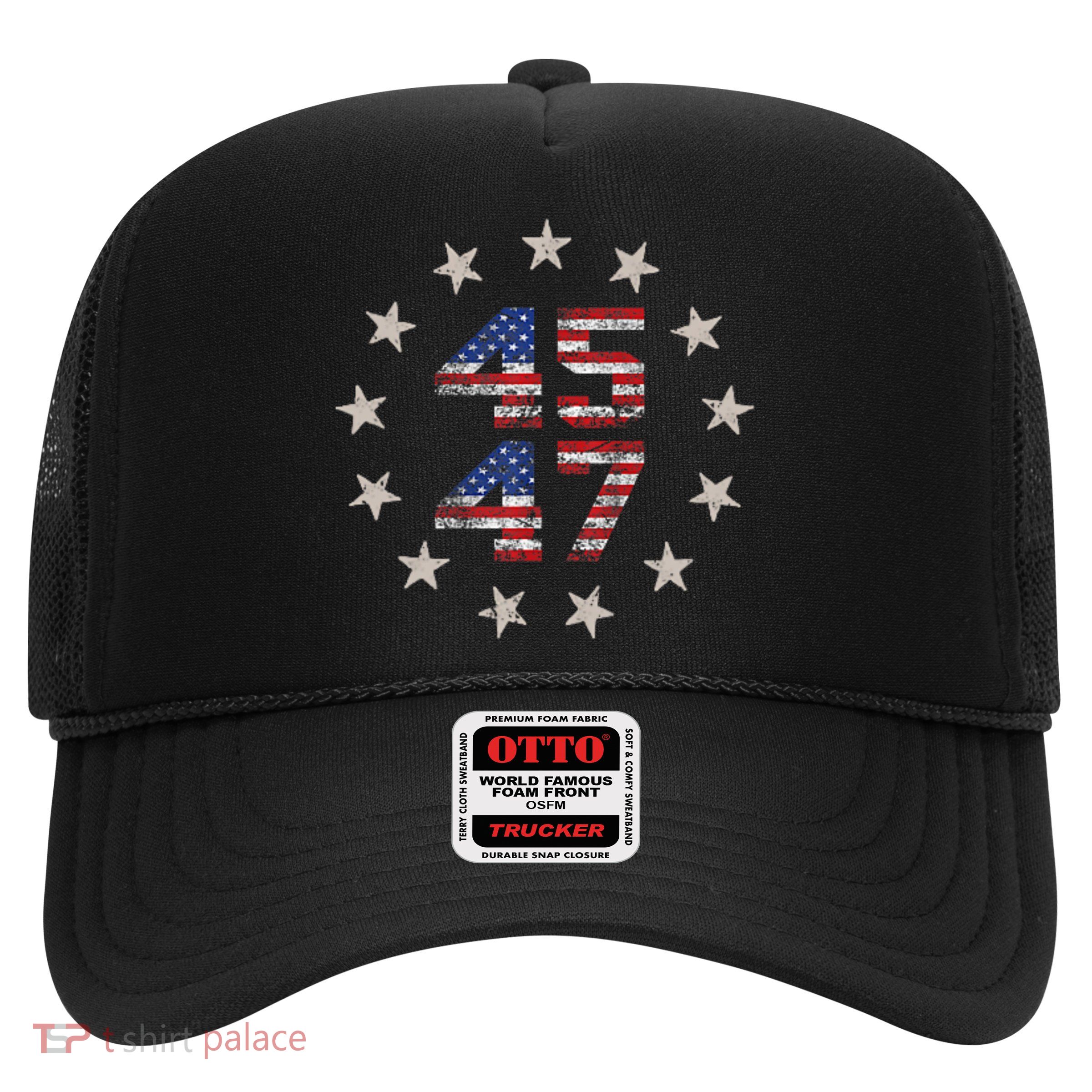 45 47 Trump 2024 American Flag Front And Back Trucker Hat