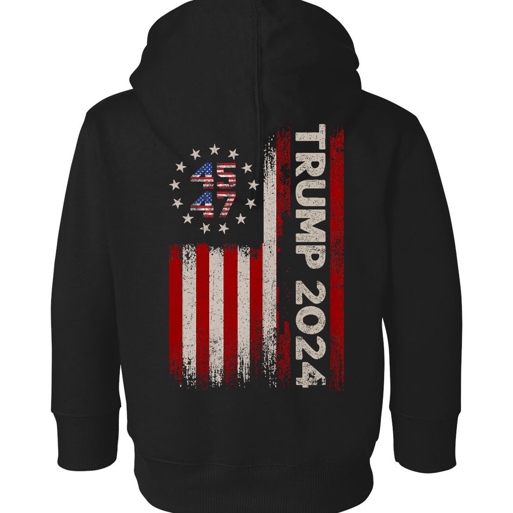 45 47 Trump 2024 American Flag Front And Back Toddler Hoodie