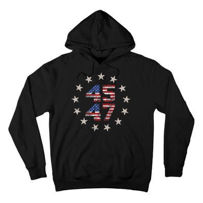 45 47 Trump 2024 American Flag Front And Back Tall Hoodie