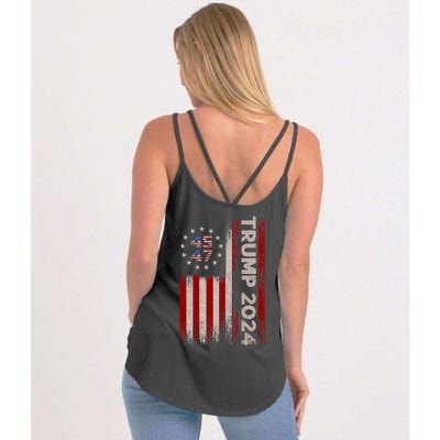 45 47 Trump 2024 American Flag Front And Back Women's Strappy Tank