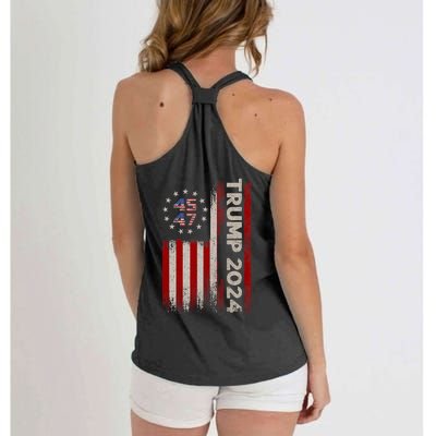 45 47 Trump 2024 American Flag Front And Back Women's Knotted Racerback Tank