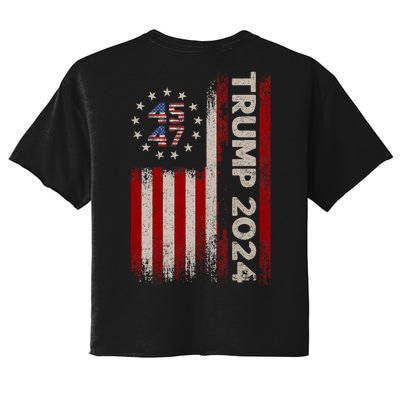 45 47 Trump 2024 American Flag Front And Back Women's Crop Top Tee