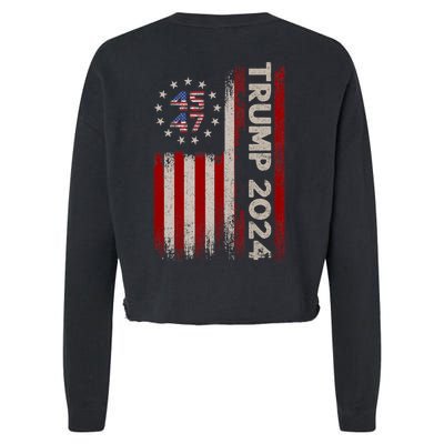 45 47 Trump 2024 American Flag Front And Back Cropped Pullover Crew