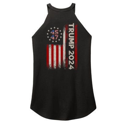 45 47 Trump 2024 American Flag Front And Back Women's Perfect Tri Rocker Tank