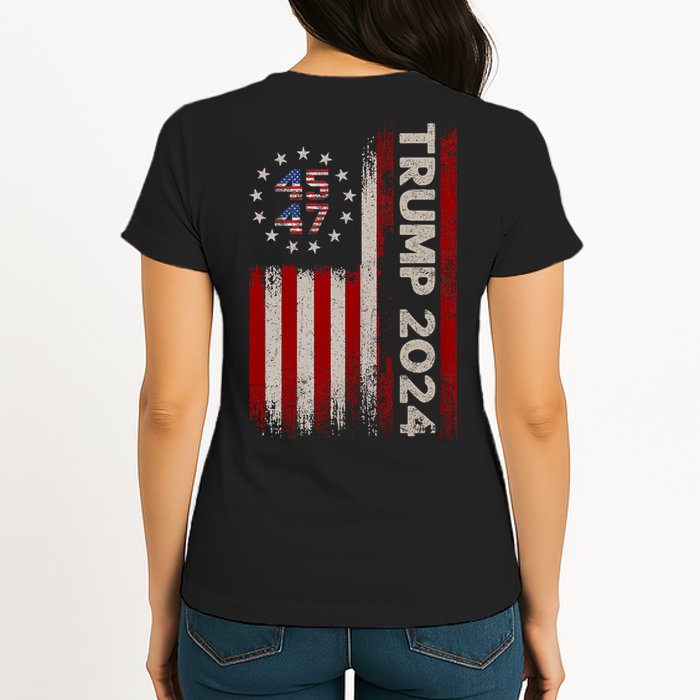 45 47 Trump 2024 American Flag Front And Back Womens T-Shirt