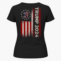 45 47 Trump 2024 American Flag Front And Back Womens T-Shirt
