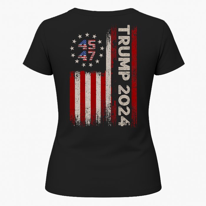 45 47 Trump 2024 American Flag Front And Back Womens T-Shirt