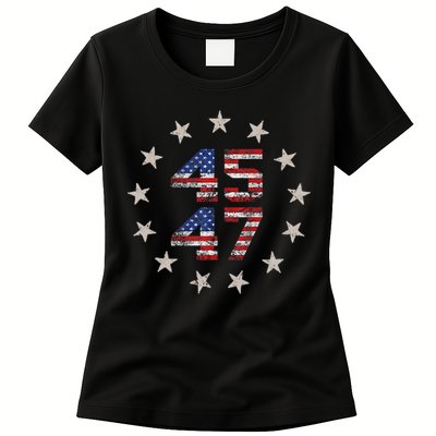 45 47 Trump 2024 American Flag Front And Back Womens T-Shirt