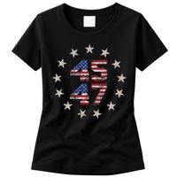 45 47 Trump 2024 American Flag Front And Back Womens T-Shirt