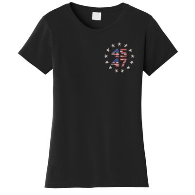 45 47 Trump 2024 American Flag Front And Back Women's T-Shirt