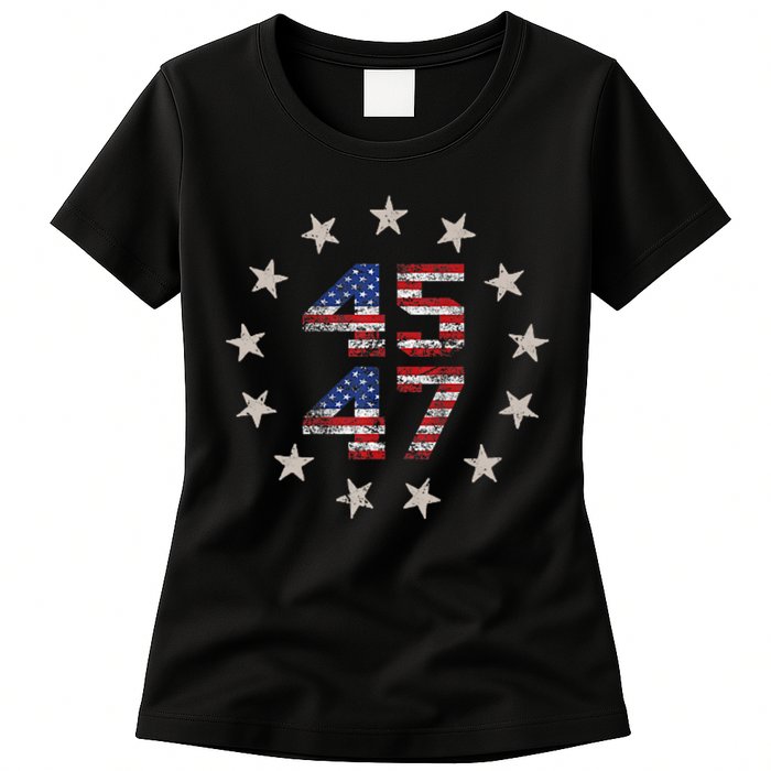 45 47 Trump 2024 American Flag Front And Back Womens T-Shirt