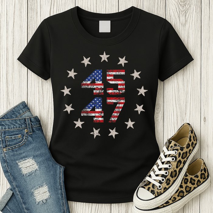 45 47 Trump 2024 American Flag Front And Back Womens T-Shirt