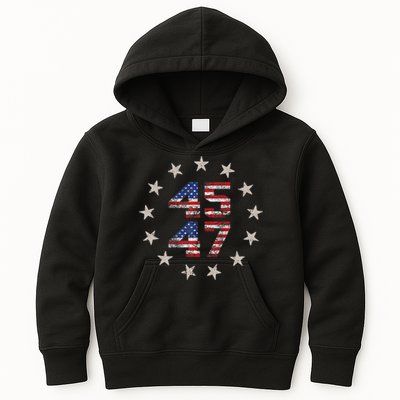 45 47 Trump 2024 American Flag Front And Back Kids Hoodie