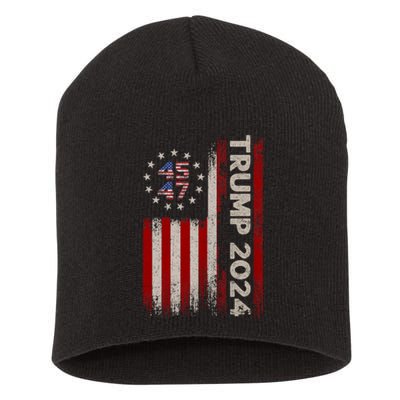 45 47 Trump 2024 American Flag Front And Back Short Acrylic Beanie