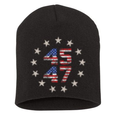 45 47 Trump 2024 American Flag Front And Back Short Acrylic Beanie