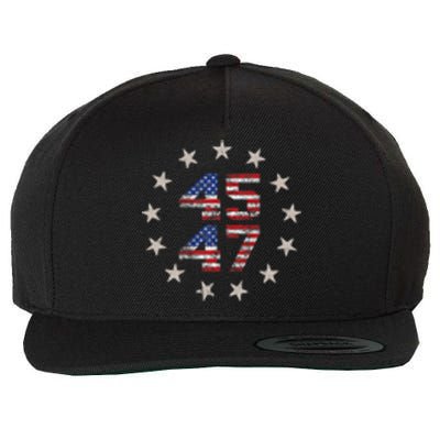 45 47 Trump 2024 American Flag Front And Back Wool Snapback Cap