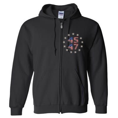 45 47 Trump 2024 American Flag Front And Back Full Zip Hoodie