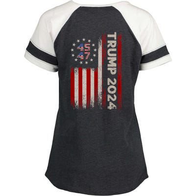 45 47 Trump 2024 American Flag Front And Back Enza Ladies Jersey Colorblock Tee