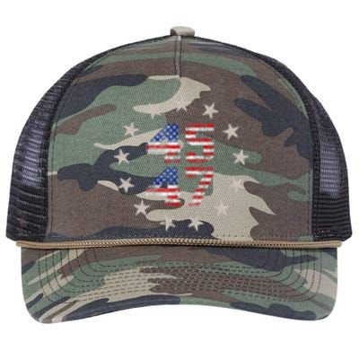 45 47 Trump 2024 American Flag Front And Back Retro Rope Trucker Hat Cap