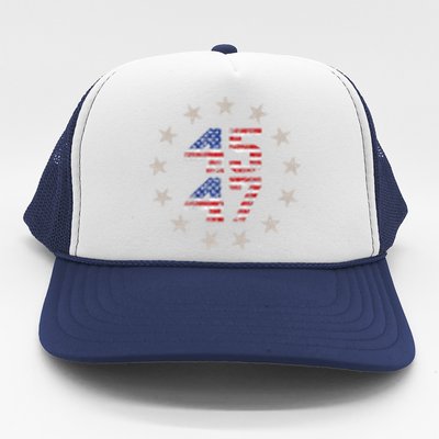 45 47 Trump 2024 American Flag Front And Back Trucker Hat