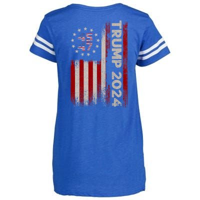 45 47 Trump 2024 American Flag Front And Back Enza Ladies Jersey Football T-Shirt