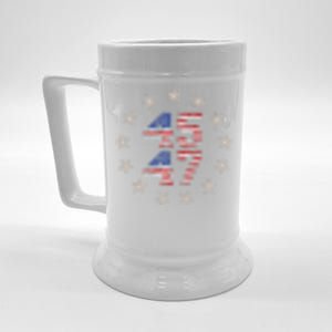 45 47 Trump 2024 American Flag Front And Back Beer Stein