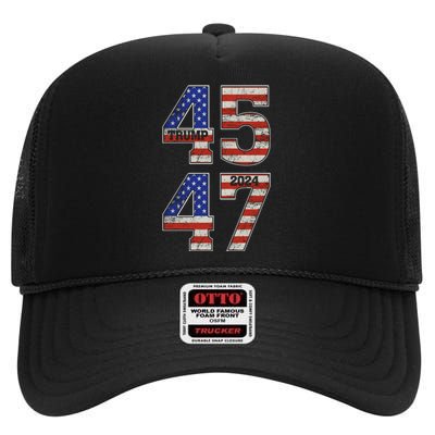 45 47 Trump 2024 Funny Trump 2024 High Crown Mesh Back Trucker Hat