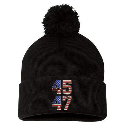 45 47 Trump 2024 Funny Trump 2024 Pom Pom 12in Knit Beanie