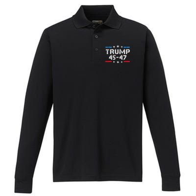 45 47 Trump 2024 American Flag Performance Long Sleeve Polo