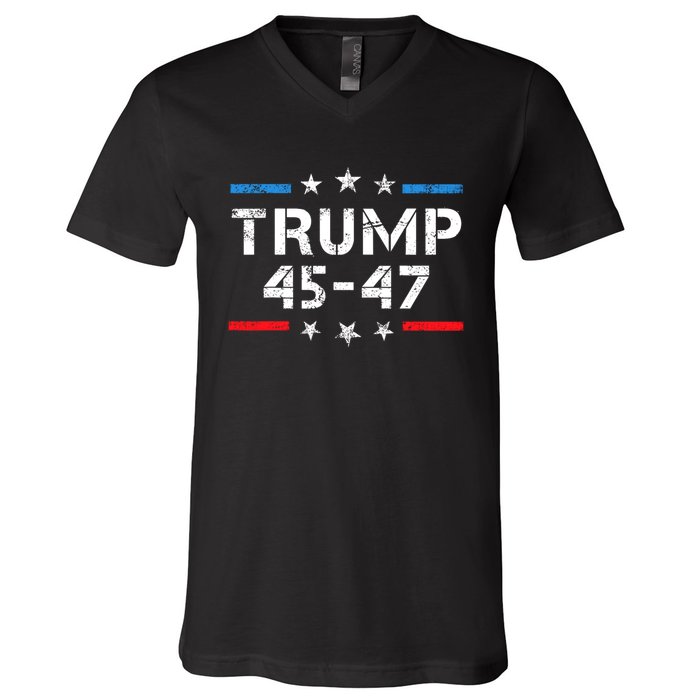 45 47 Trump 2024 American Flag V-Neck T-Shirt