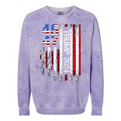 45 47 Trump 2024 American Flag Colorblast Crewneck Sweatshirt