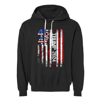 45 47 Trump 2024 American Flag Garment-Dyed Fleece Hoodie