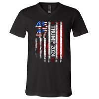 45 47 Trump 2024 American Flag V-Neck T-Shirt