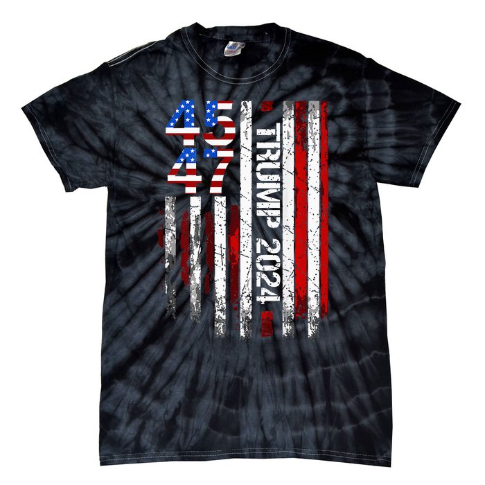 45 47 Trump 2024 American Flag Tie-Dye T-Shirt