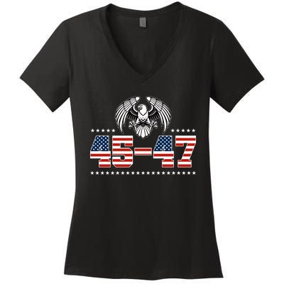 45 47 Trump Wins 2024 Election Women's V-Neck T-Shirt