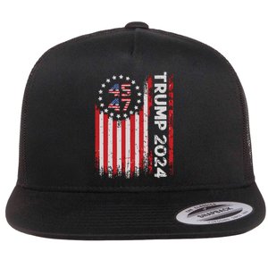 45 47 Trump 2024 American Flag Flat Bill Trucker Hat