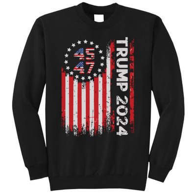 45 47 Trump 2024 American Flag Tall Sweatshirt