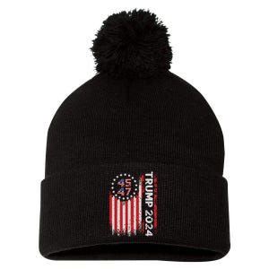 45 47 Trump 2024 American Flag Pom Pom 12in Knit Beanie