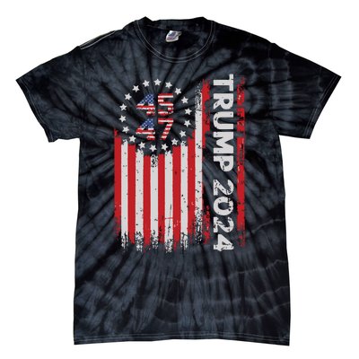 45 47 Trump 2024 American Flag Tie-Dye T-Shirt