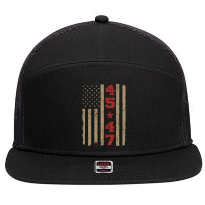 45 47 Trump Vintage Usa Flag 2024 President Election Politic 7 Panel Mesh Trucker Snapback Hat