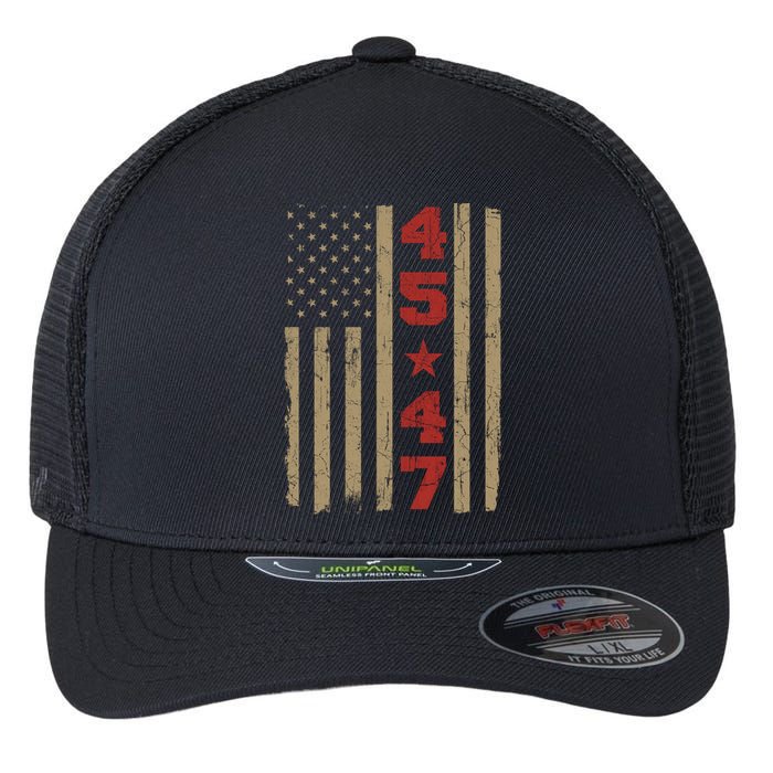 45 47 Trump Vintage Usa Flag 2024 President Election Politic Flexfit Unipanel Trucker Cap