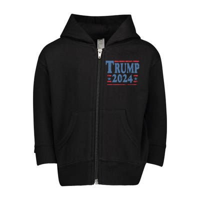 45 47 Trump 2024 American Flag Toddler Zip Fleece Hoodie