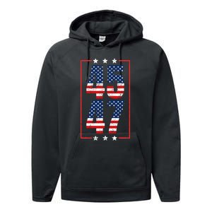 45 47 Trump 2024 President Trump 2024 American Flag Performance Fleece Hoodie