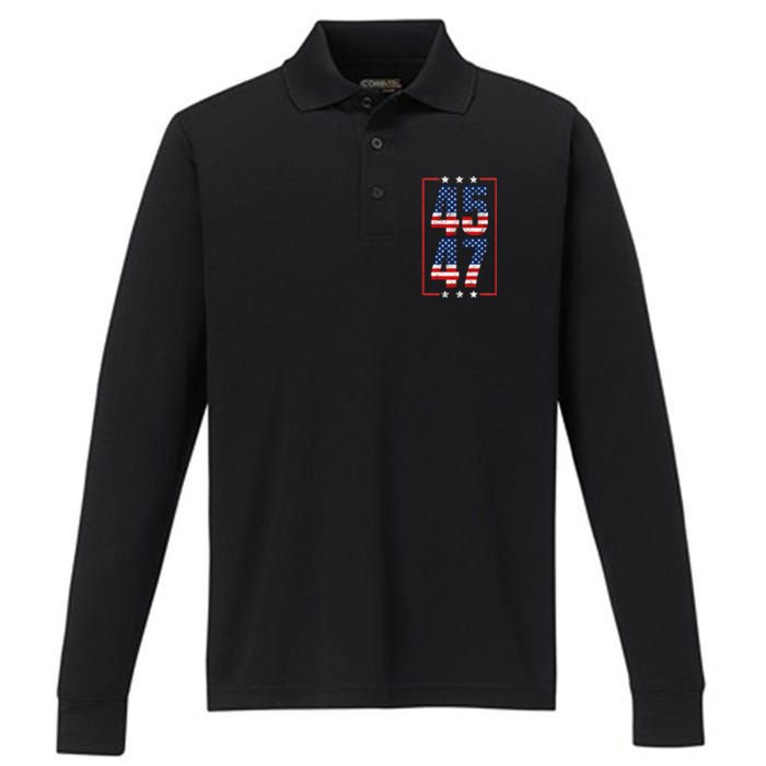 45 47 Trump 2024 President Trump 2024 American Flag Performance Long Sleeve Polo