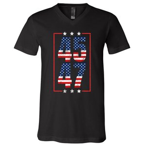 45 47 Trump 2024 President Trump 2024 American Flag V-Neck T-Shirt